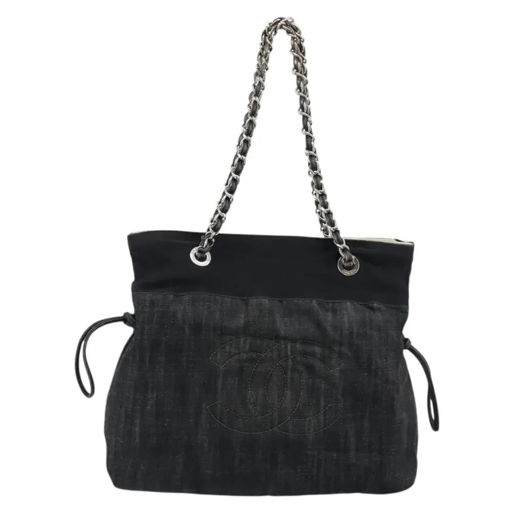 Chanel CC Logo Chain Shoulder Bag Black Canvas